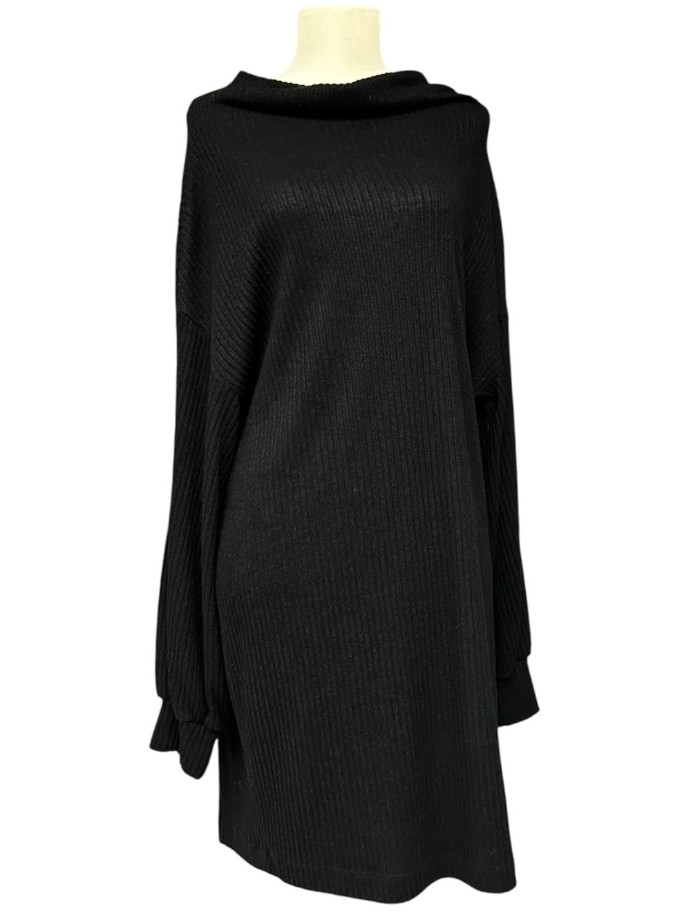 Lush Black Ribbed Slouchy Cowl Neck Sweater Dress Medium